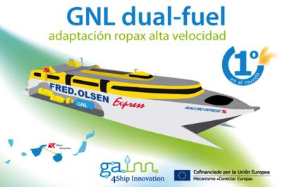 Fred. Olsen firma un contrato con Navantia para las pruebas del nuevo motor dual de su fast ferry Bencomo Express