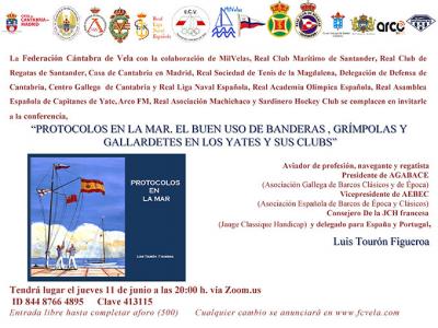 Conferencia vía ZOOM: F. Cántabra de Vela. PROTOCOLOS EN LA MAR, BUEN USO DE BANDERAS EN LOS YATES